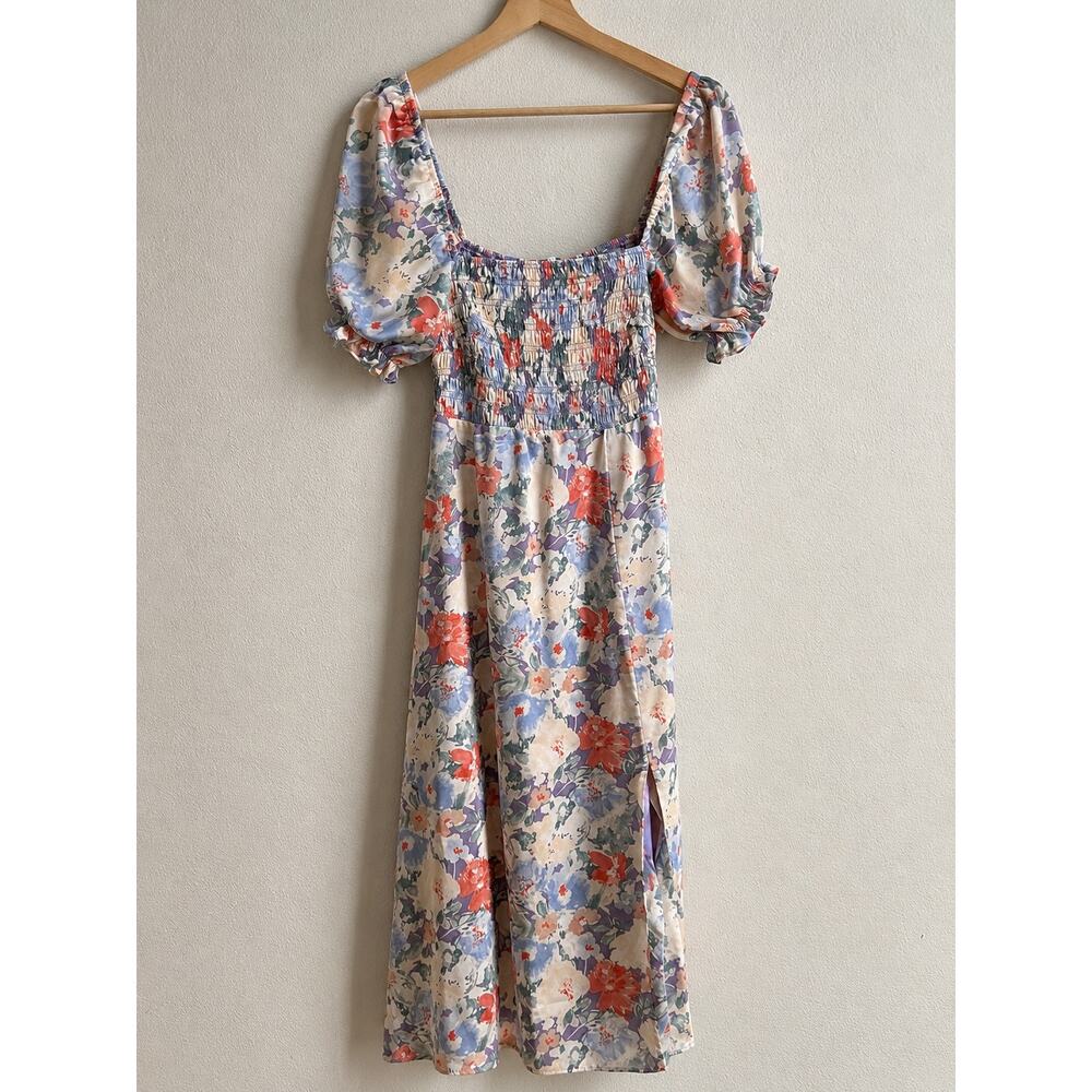 ASTR The Label Floral Smocked Puff Sleeve Cottagecore Midi Dress Small Romantic - Picture 5 of 10